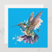 水色ハミングバードグリーティングカード シーズンカード (正面/裏面)