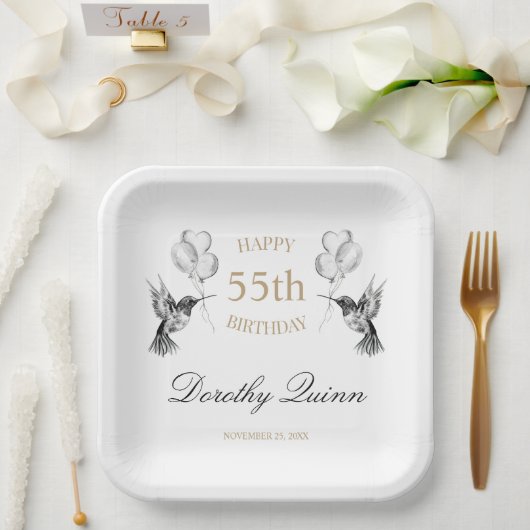 水色ハミングバードバルーンバースデーパーティー ペーパープレート (ウェディング)