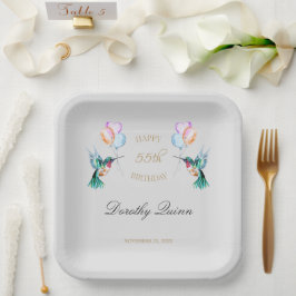 水色ハミングバードバルーンバースデーパーティー ペーパープレート