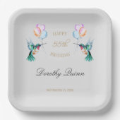 水色ハミングバードバルーンバースデーパーティー ペーパープレート (正面)