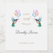 水色ハミングバードバルーンバースデーパーティー ワインラベル (シングルラベル)