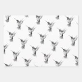 水色ハミングバードブラックアンドホワイト ラッピングペーパーシート (正面2)