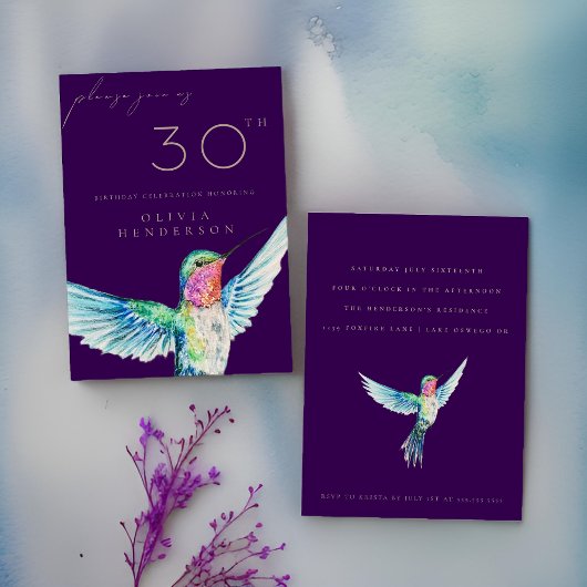水色ハミングバードANY誕生日招待状