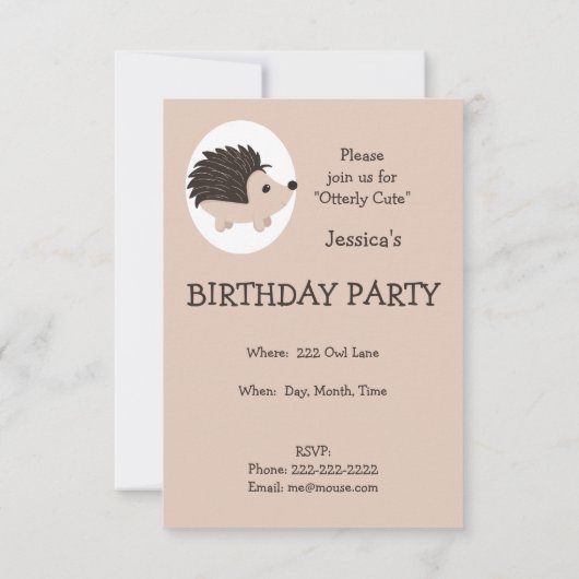 水色ハリネズミ動物誕生日おもしろいパーティー 招待状 (裏面)