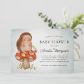 水色ハリネズミ及びきのこ青ベビーシャワー 招待状 (スタンド正面)