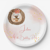 水色ハリネズミ子供の誕生日 ペーパープレート (正面)