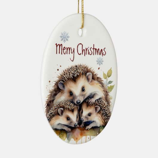 水色ハリネズミ家族野生動物カスタム セラミックオーナメント (右)