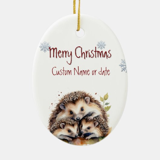 水色ハリネズミ家族野生動物カスタム セラミックオーナメント (裏面)