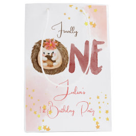 水色ハリネズミ第1誕生日 ミディアムペーパーバッグ