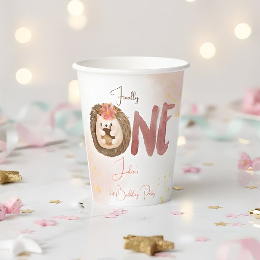 水色ハリネズミ第1誕生日 紙コップ