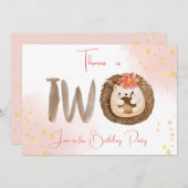 水色ハリネズミ第2の誕生日招待状 招待状 (正面/裏面)