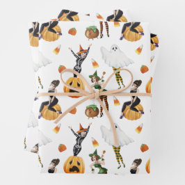 水色ハロウィンスタイリッシュファッション魔女 ラッピングペーパーシート