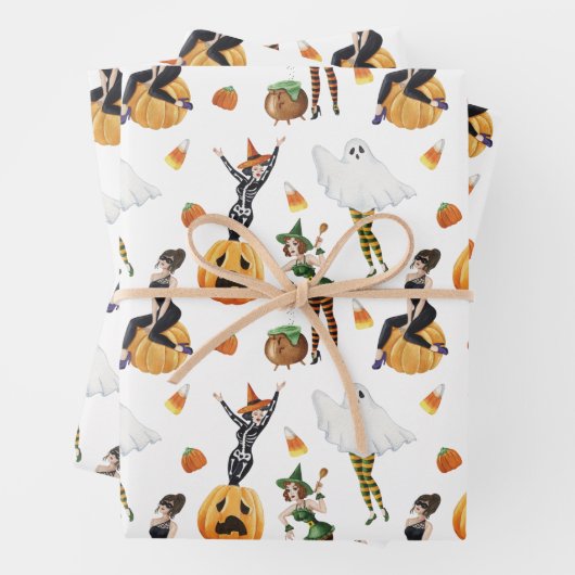 水色ハロウィンスタイリッシュファッション魔女 ラッピングペーパーシート (インサイチュ)
