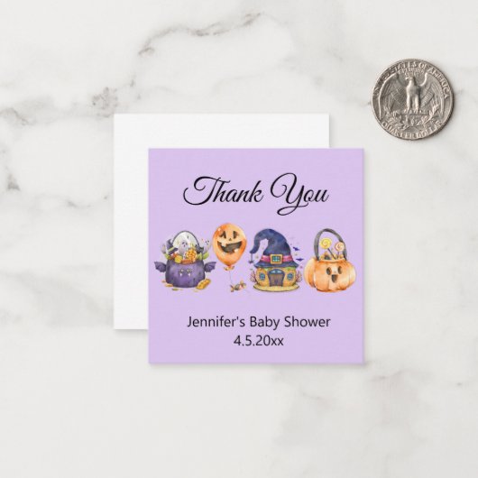 水色ハロウィーンの赤ちゃん感謝していシャワーあなた紫 ノートカード (正面/裏面インサイチュ)