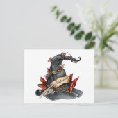 水色ハロウィーンウィッチハットとデコレーション シーズンポストカード (スタンド正面)