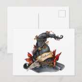 水色ハロウィーンウィッチハットとデコレーション シーズンポストカード (正面/裏面)