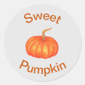 水色ハロウィーンクラシックオレンジの甘いカボチャ ラウンドシール (正面)