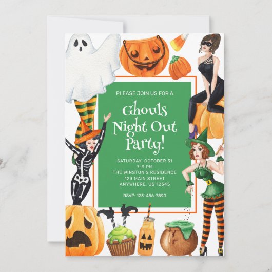 水色ハロウィーンファッションガールズウィッチパーティー 招待状 (正面)
