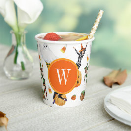 水色ハロウィーンファッション女の子ウィッチモノグラム 紙コップ