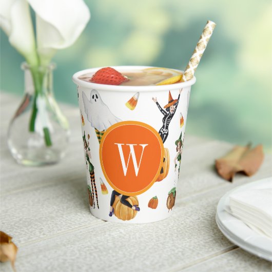 水色ハロウィーンファッション女の子ウィッチモノグラム 紙コップ (インサイチュ)