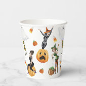 水色ハロウィーンファッション女の子ウィッチモノグラム 紙コップ (裏面)