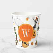 水色ハロウィーンファッション女の子ウィッチモノグラム 紙コップ (正面)