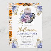 水色ハロウィーンフローラカボチャの衣装パーティー 招待状 (正面/裏面)