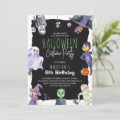 水色ハロウィーン衣装子供の誕生日パーティーI 招待状 (スタンド正面)