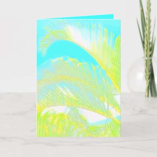 水色ハワイアンパーム離れのグリーティングカード カード (正面)