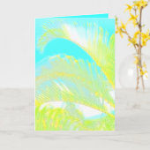 水色ハワイアンパーム離れのグリーティングカード カード (黄色い花)