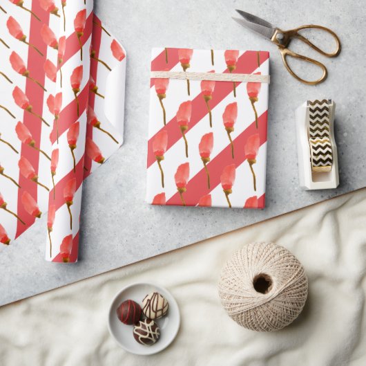 水色ハンドレッド色彩の鮮やかポピーフローラ ラッピングペーパー (クラフト)