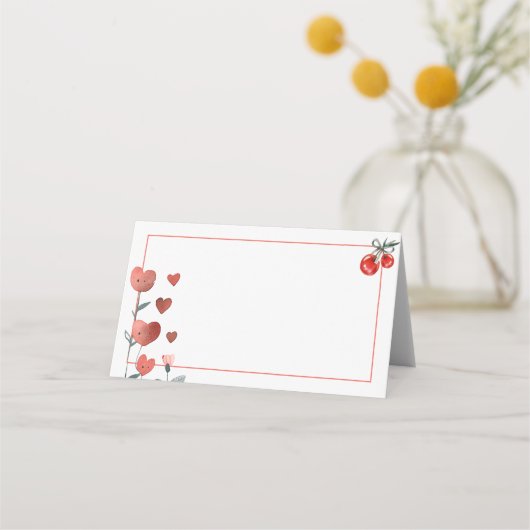 水色ハートフローラ空白のさくらんぼ食品ラベル又は プレイスカード (正面)