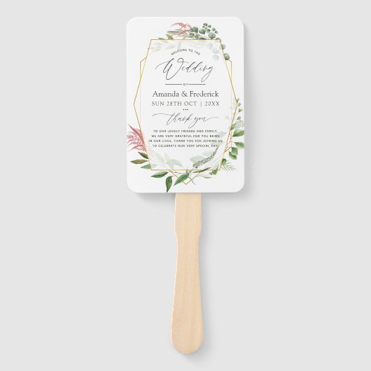 水色ハーバリウム幾何結婚式 プログラム ハンドファン (正面)