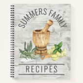 水色ハーブウッドレシピクックブックファミリー名 ノートブック (正面)