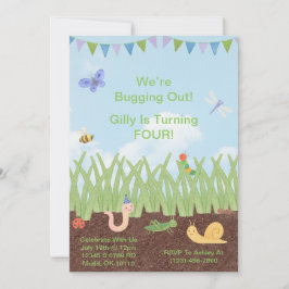 水色バグをテーマにした誕生日招待状 子供へ 招待状