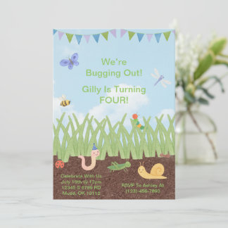 水色バグをテーマにした誕生日招待状 子供へ 招待状