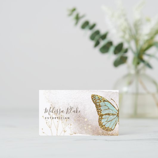 水色バタフライロゴ名刺 名刺 (スタンド正面)