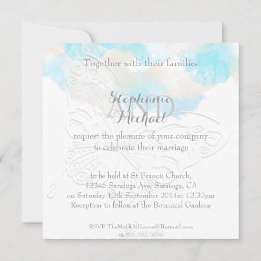 水色バタフライ海ショアウェディングイベント 招待状 (裏面)