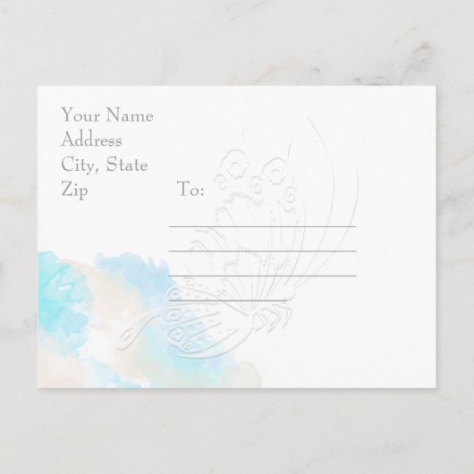 水色バタフライ海ショア日付を保存 案内ポストカード (裏面)