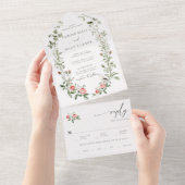 水色バラつる植物バードオールワンエレガントな結婚式 オールインワン招待状 (貼ってはがせる)