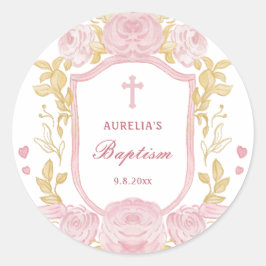 水色バラクレストバプティススモールステッカー ラウンドシール