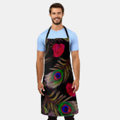 水色バラ、孔雀の羽、装飾。 エプロン (着用した状態)