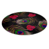 水色バラ、孔雀の羽、装飾。 カッティングボード (角)