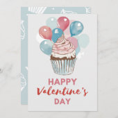 水色バルーンカップケーキバレンタインデイカード シーズンカード (正面/裏面)