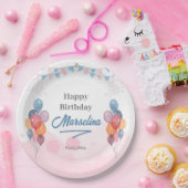 水色バルーンガールバースデーパーティー紙プレート ペーパープレート (パーティー)