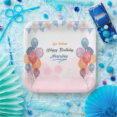 水色バルーンガールバースデーパーティー紙プレート ペーパープレート (パーティー)