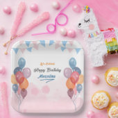 水色バルーンガールバースデーパーティー紙プレート ペーパープレート (パーティー)