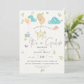 水色バルーンパピーベビーガールシャワー 招待状 (スタンド正面)