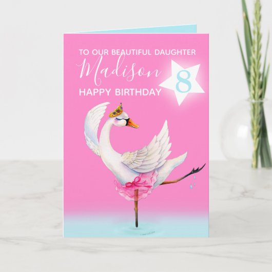 水色バレエ白鳥の娘8歳の誕生日 カード (正面)