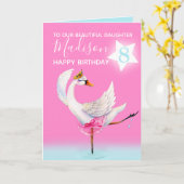 水色バレエ白鳥の娘8歳の誕生日 カード (黄色い花)